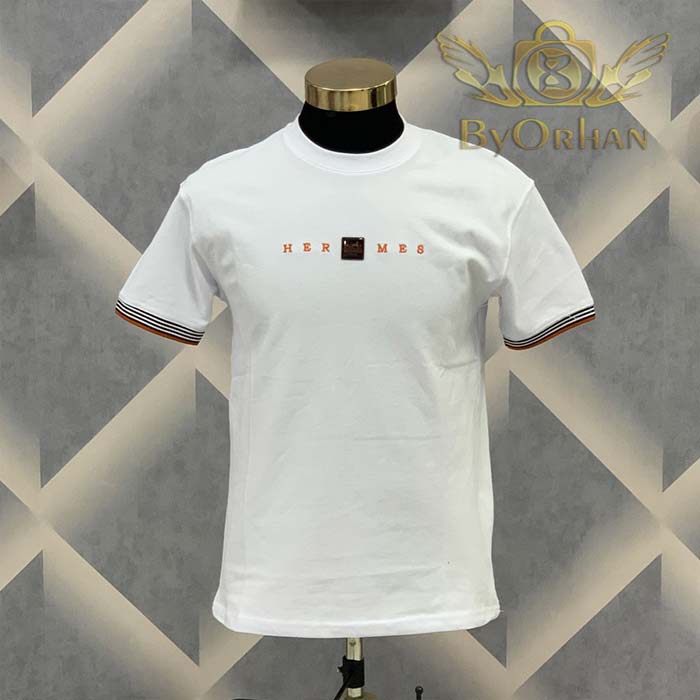 تیشرت اورجینال Hermes سفید کتان سوزنی HERM-TS01