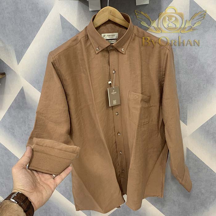 پیراهن آستین بلند مردانه FORTIUS دکمه دار 100 درصد کتان ترک BO-FRT-LSCTN-001
