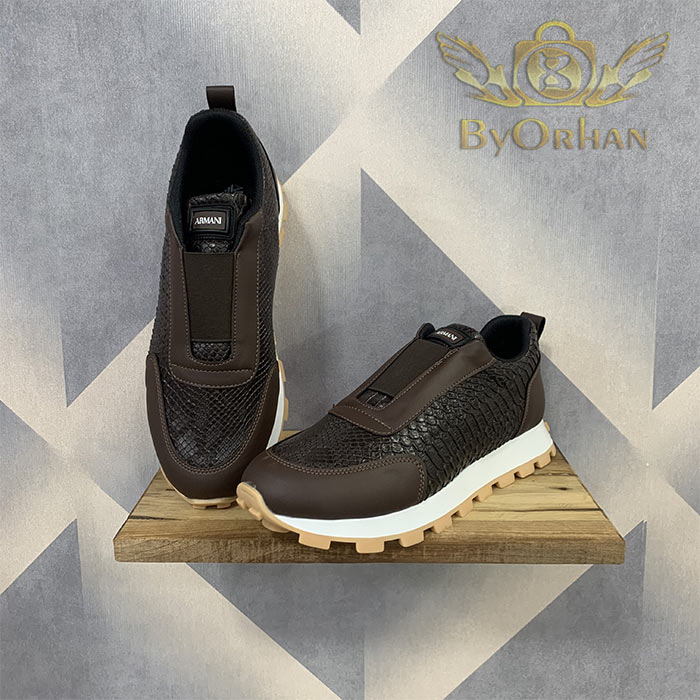 کفش اسپرت مردانه ARMANI با رویه طرح پوست ماری BO-ARM-SNK-001